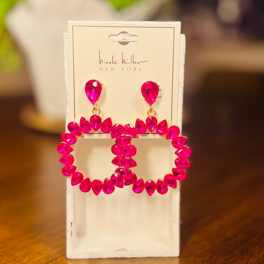 Nicole Miller New York Pink Rhinestone Dangle Earrings